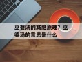 巫婆汤的减肥原理？巫婆汤的意思是什么