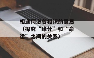 相逢何必曾相识的意思（探究“缘分”和“命运”之间的关系）