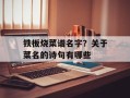 铁板烧菜谱名字？关于菜名的诗句有哪些