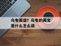 乌龟英语？乌龟的英文是什么怎么读